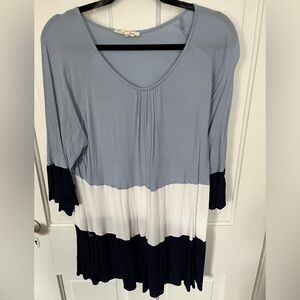 indigo soul Blue, White & Navy Colorblock Tunic Top